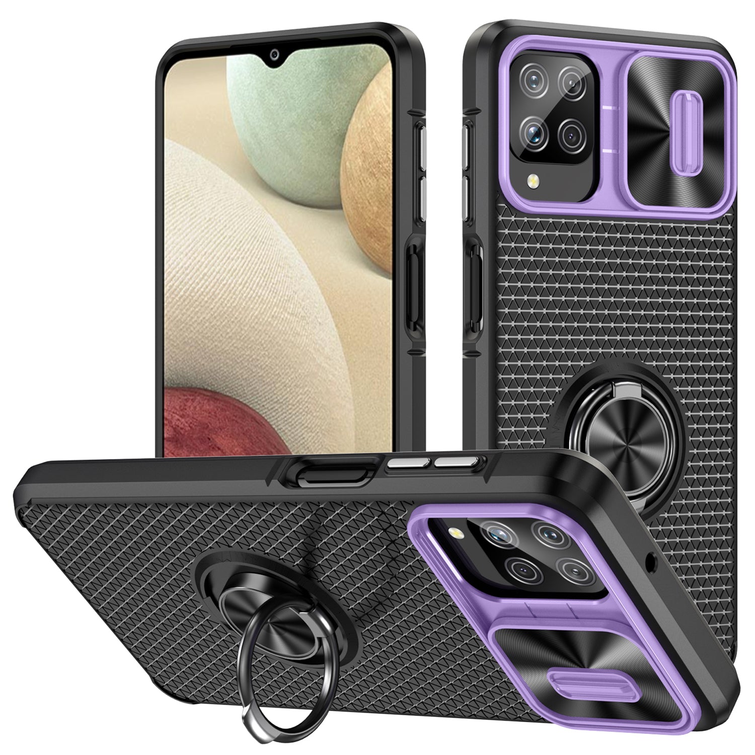 For Samsung Galaxy A12 PC TPU Phone Case Slide Camera Protection Back Cover with Ring Kickstand For Samsung Galaxy A12 PC TPU Phone Case Slide Camera Protection Back Cover with Ring Kickstand